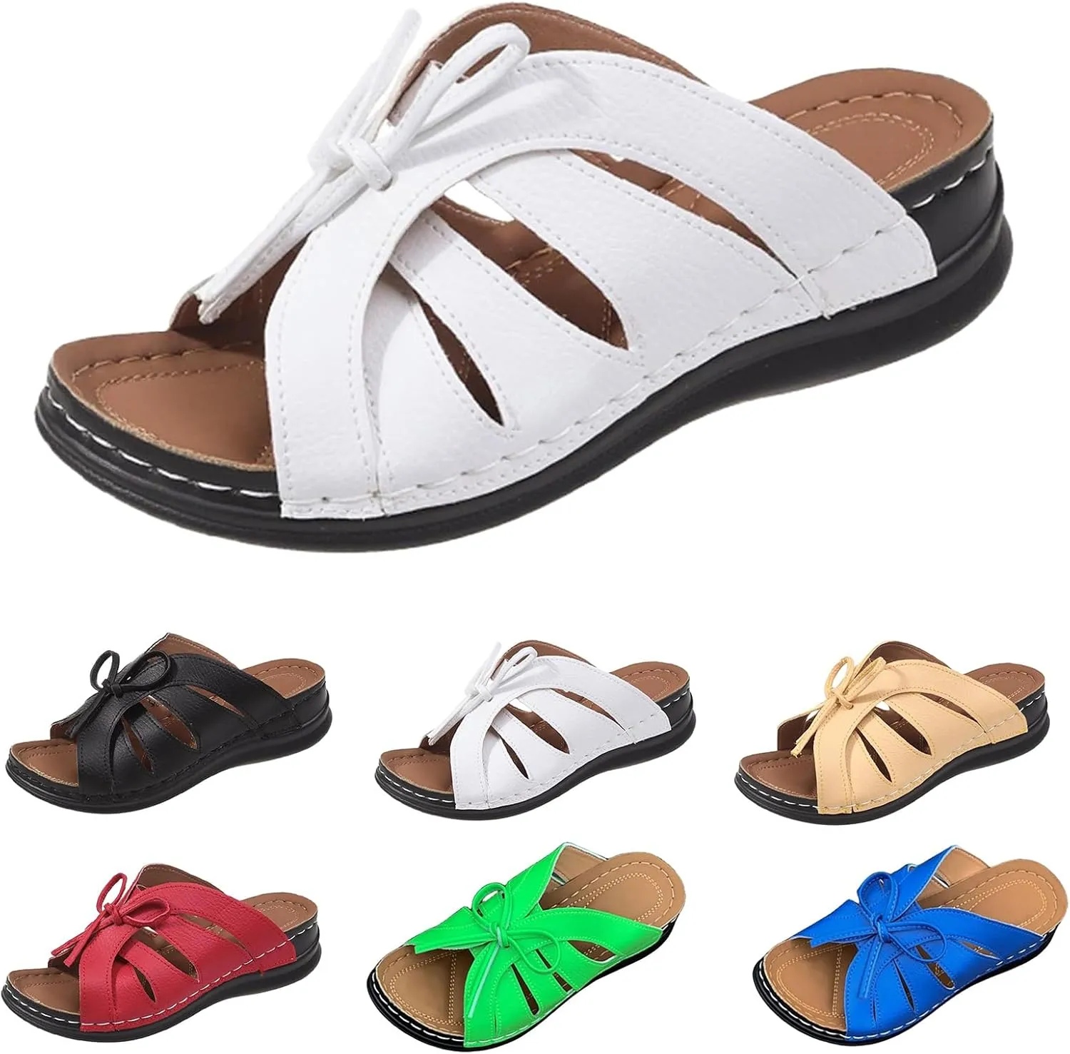 Platform Wedge Sandals Women Orthopedic Comfortable Slip On Wedge Slippers Fashion Bow Hollow Out Flat Sandals for Women Summer Lightweight Butterfly Outdoor Beach Shoes
