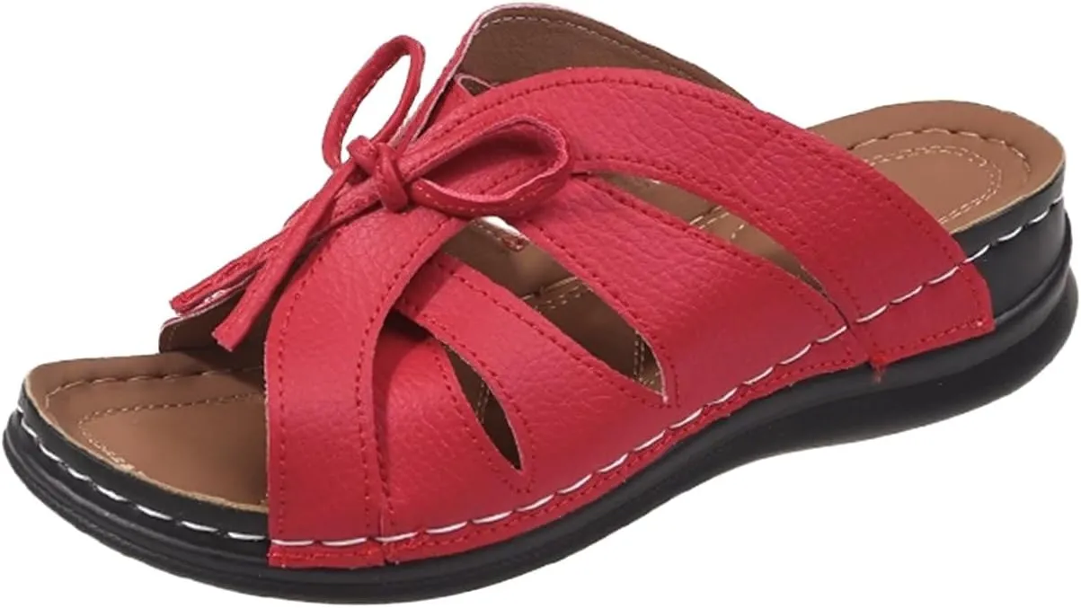 Platform Wedge Sandals Women Orthopedic Comfortable Slip On Wedge Slippers Fashion Bow Hollow Out Flat Sandals for Women Summer Lightweight Butterfly Outdoor Beach Shoes