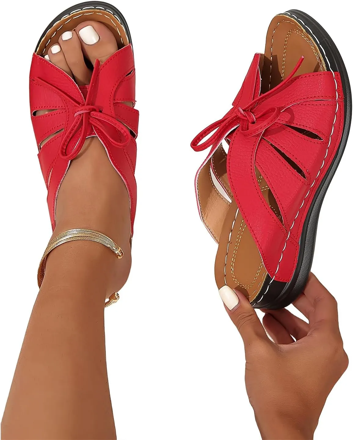Platform Wedge Sandals Women Orthopedic Comfortable Slip On Wedge Slippers Fashion Bow Hollow Out Flat Sandals for Women Summer Lightweight Butterfly Outdoor Beach Shoes