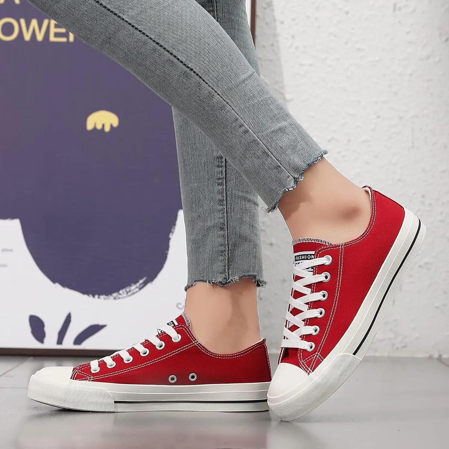 Rorbte Womens Canvas Sneakers for Women Classic Low Top Lace Up Canvas Shoes Womens Fashion Tennis Canvas Shoes Casual Comfortable for Walking