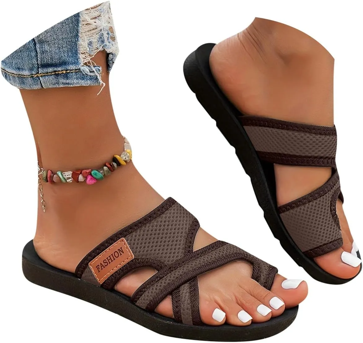 Sandals for Women 2025 Beach,Womens Sandals Comfortable Dressy Breathable Hollow Mesh Slide Sandals with Arch Support