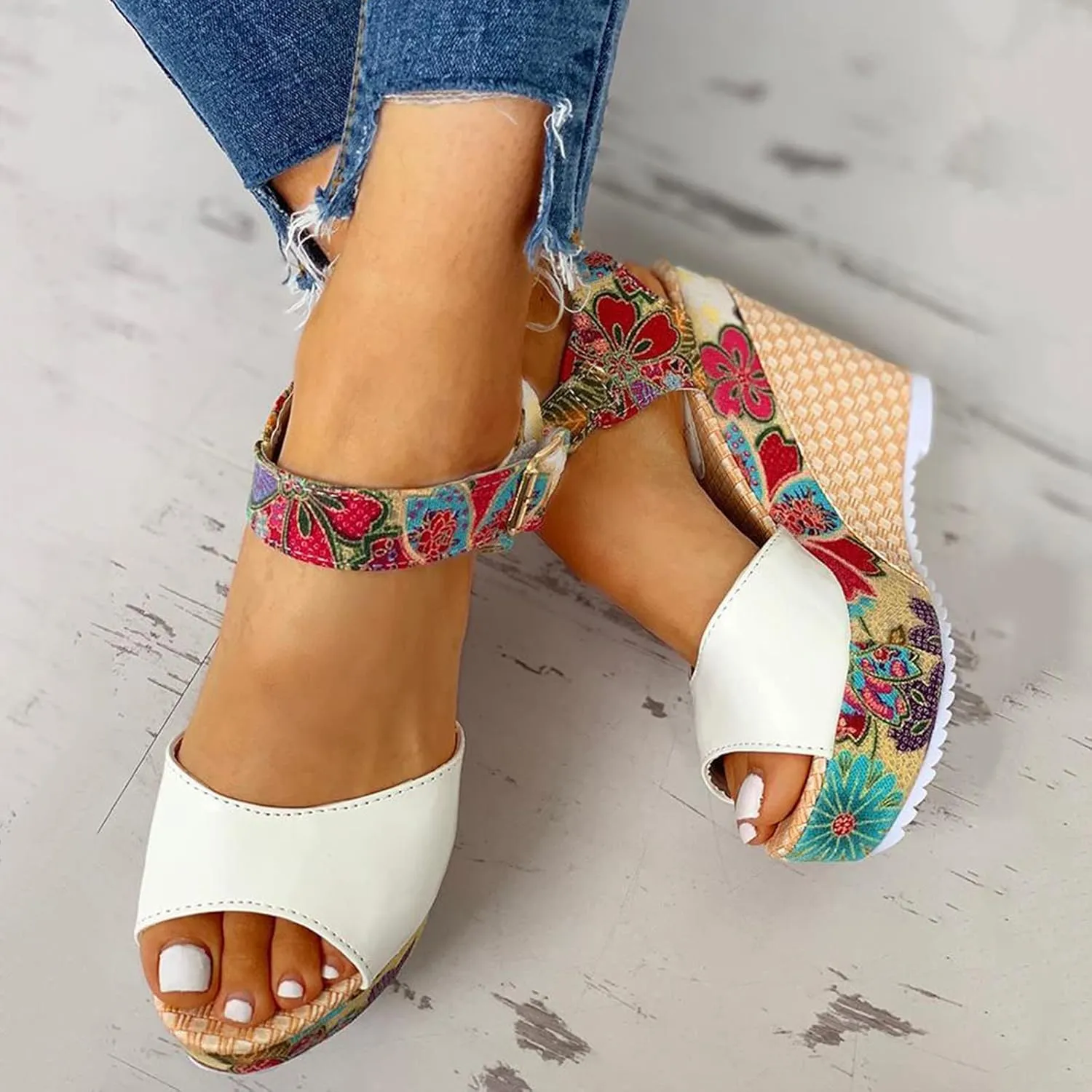 Sandals for Women Platform Ankle Strap Peep Toe Wedge Sandals Concise Casual Summer Womens Shoes High Heels