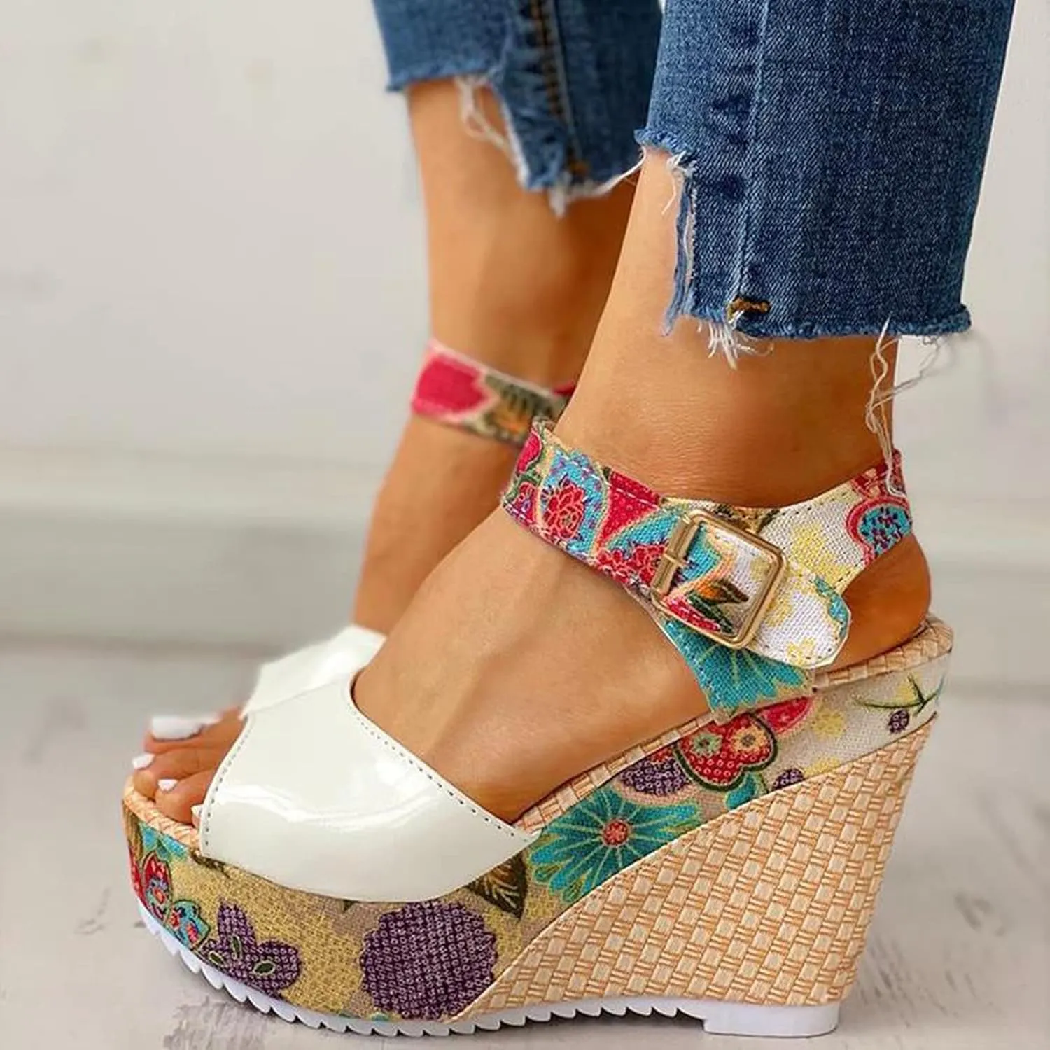 Sandals for Women Platform Ankle Strap Peep Toe Wedge Sandals Concise Casual Summer Womens Shoes High Heels