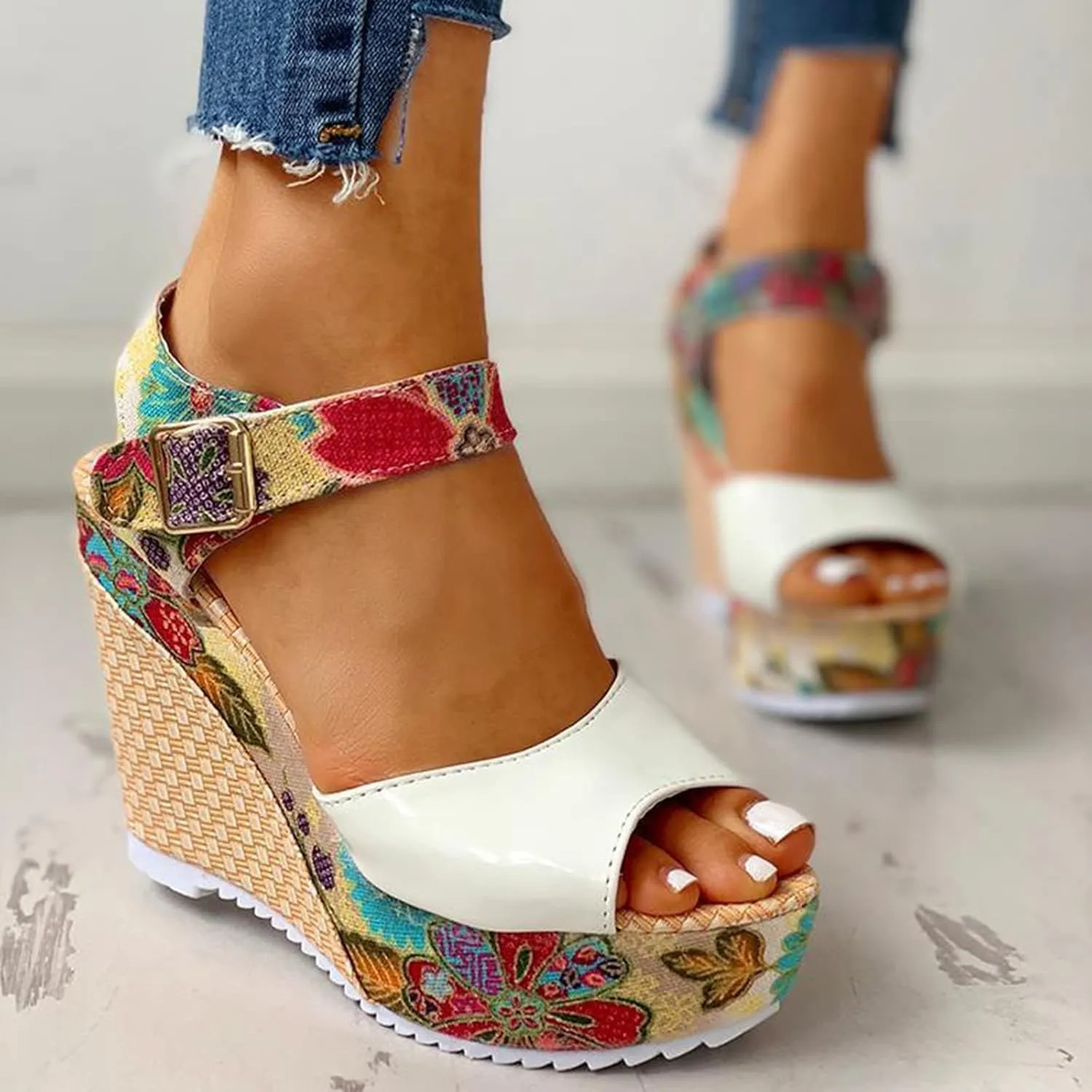 Sandals for Women Platform Ankle Strap Peep Toe Wedge Sandals Concise Casual Summer Womens Shoes High Heels