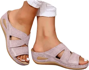 Sandals for Women Slip on Dressy Summer Comfortable Slides Sandals Lightweight Memory Foam Platform Wedge Shoes