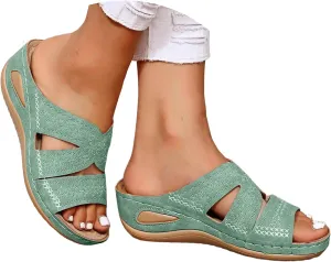 Sandals for Women Slip on Dressy Summer Comfortable Slides Sandals Lightweight Memory Foam Platform Wedge Shoes