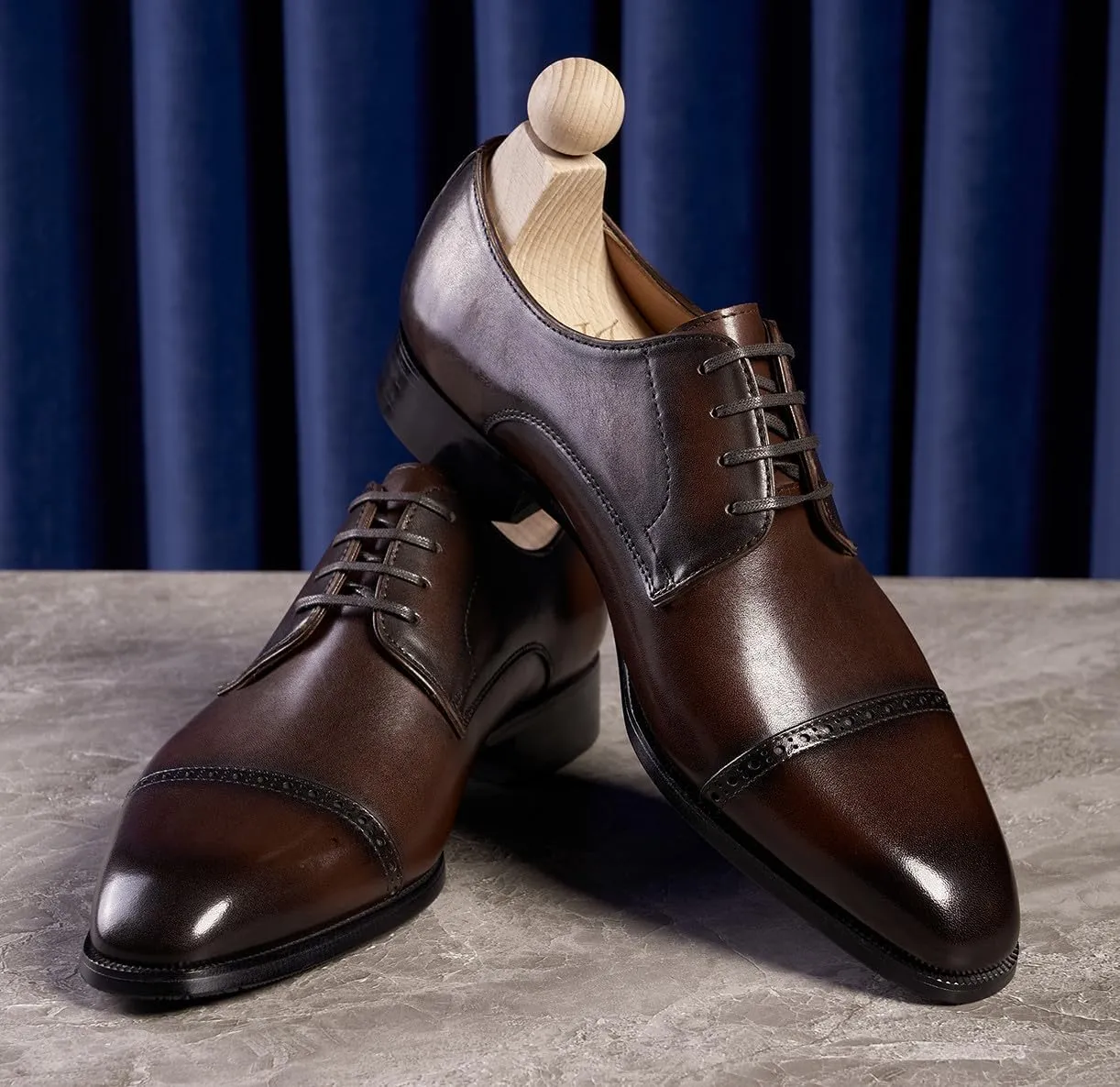 Santimon Mens Black Dress Shoes Oxfords Leather Captoe Derby Fashion Formal Dress Casual Shoes for Men