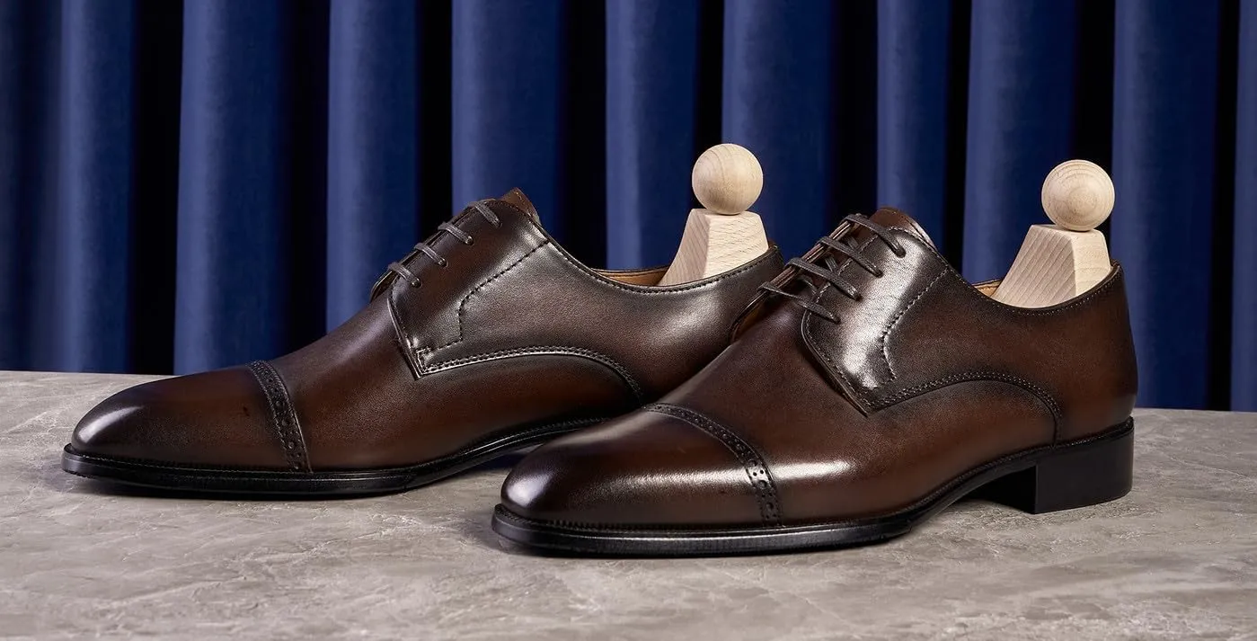 Santimon Mens Black Dress Shoes Oxfords Leather Captoe Derby Fashion Formal Dress Casual Shoes for Men