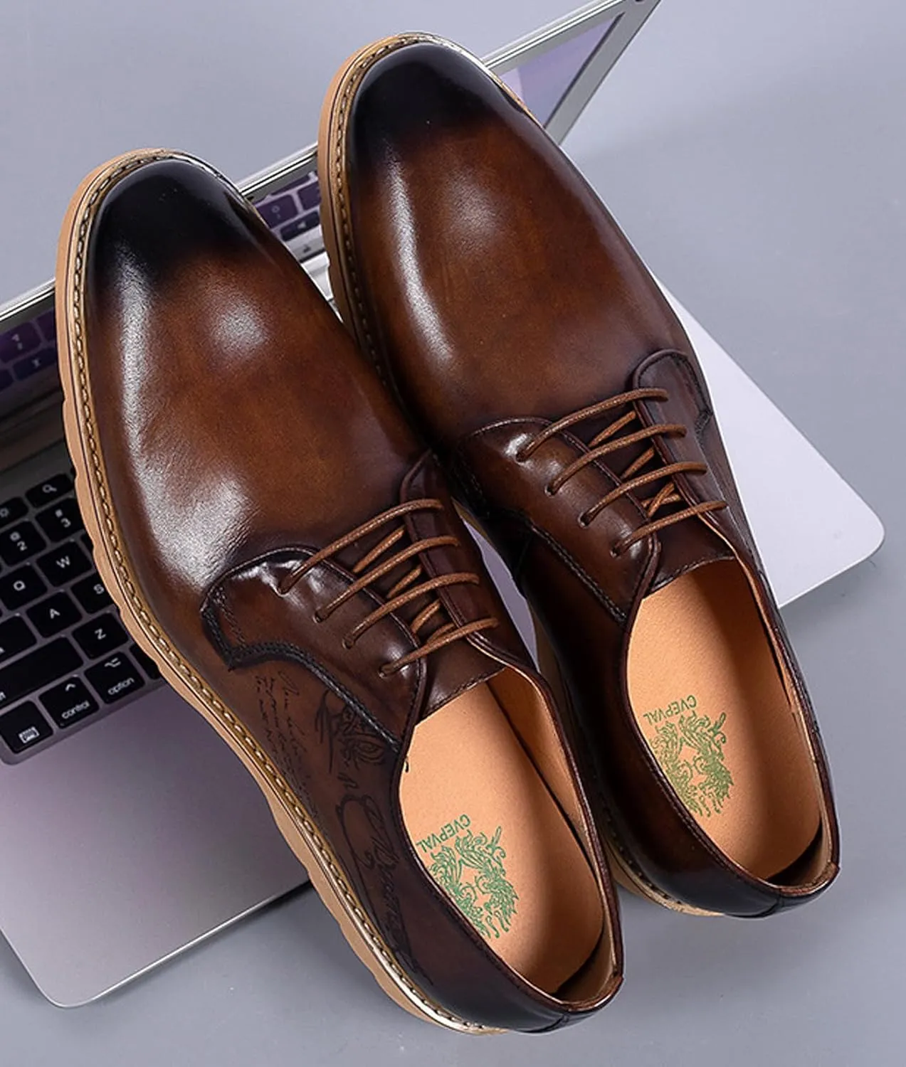 Santimon Men's Leather Dress Shoes | Stylish Lace-Up Oxford Shoes for Office, Weddings & Casual Wear | Comfortable Business Shoes with Premium Insole for All-Day Comfort