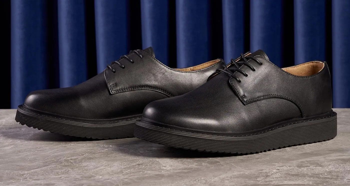 Santimon Men's Oxfords Black Formal Dress Leather Derby Shoes Fashion Casual Business Shoes for Men