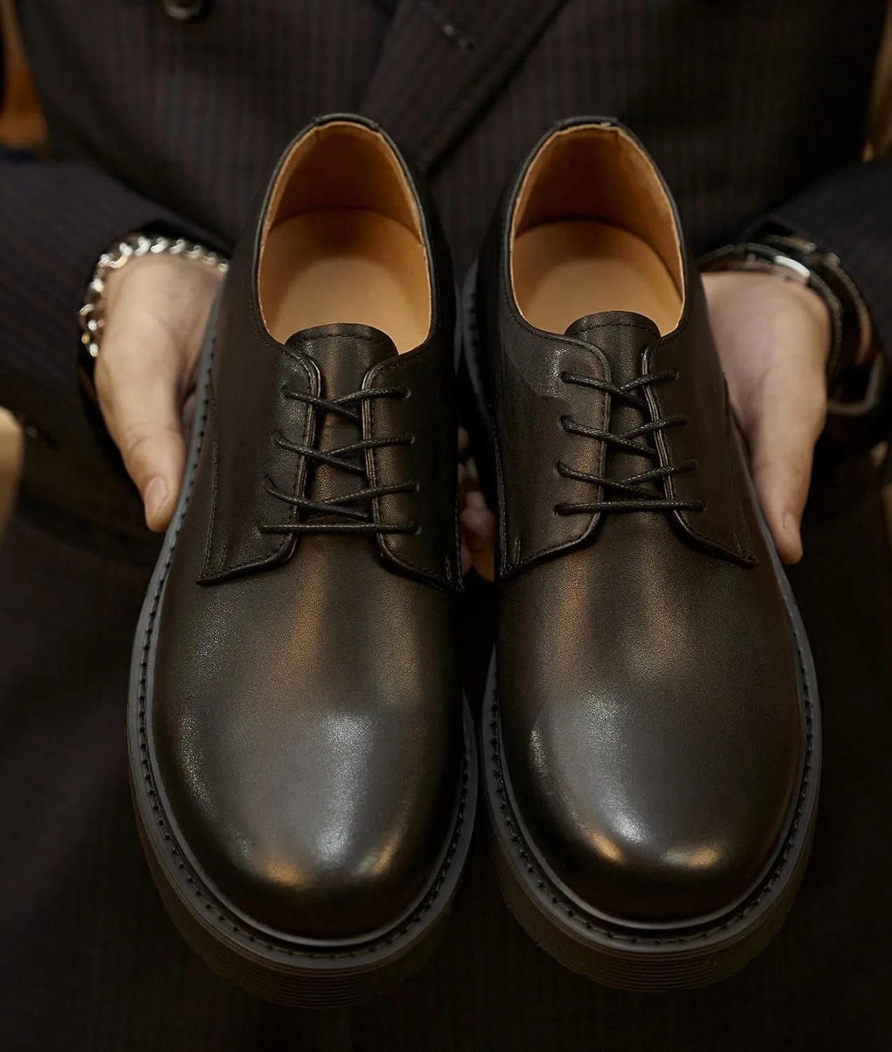 Santimon Men's Oxfords Black Formal Dress Leather Derby Shoes Fashion Casual Business Shoes for Men
