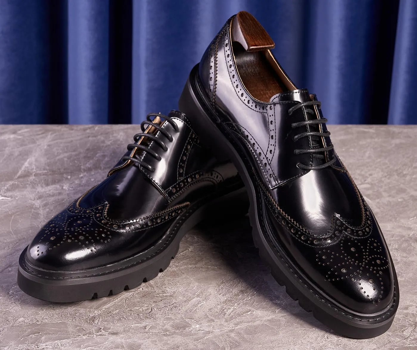 Santimon Men's Oxfords Black Formal Dress Leather Handmade Unique Square Toe Brogues Oxford Derby Shoes Casual Business Shoes for Men