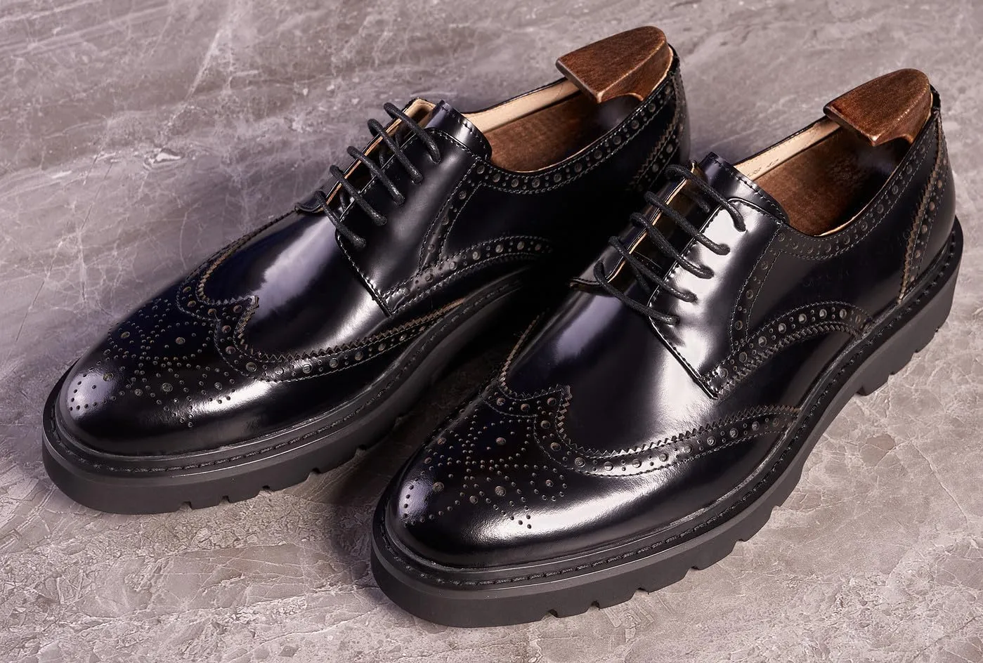 Santimon Men's Oxfords Black Formal Dress Leather Handmade Unique Square Toe Brogues Oxford Derby Shoes Casual Business Shoes for Men