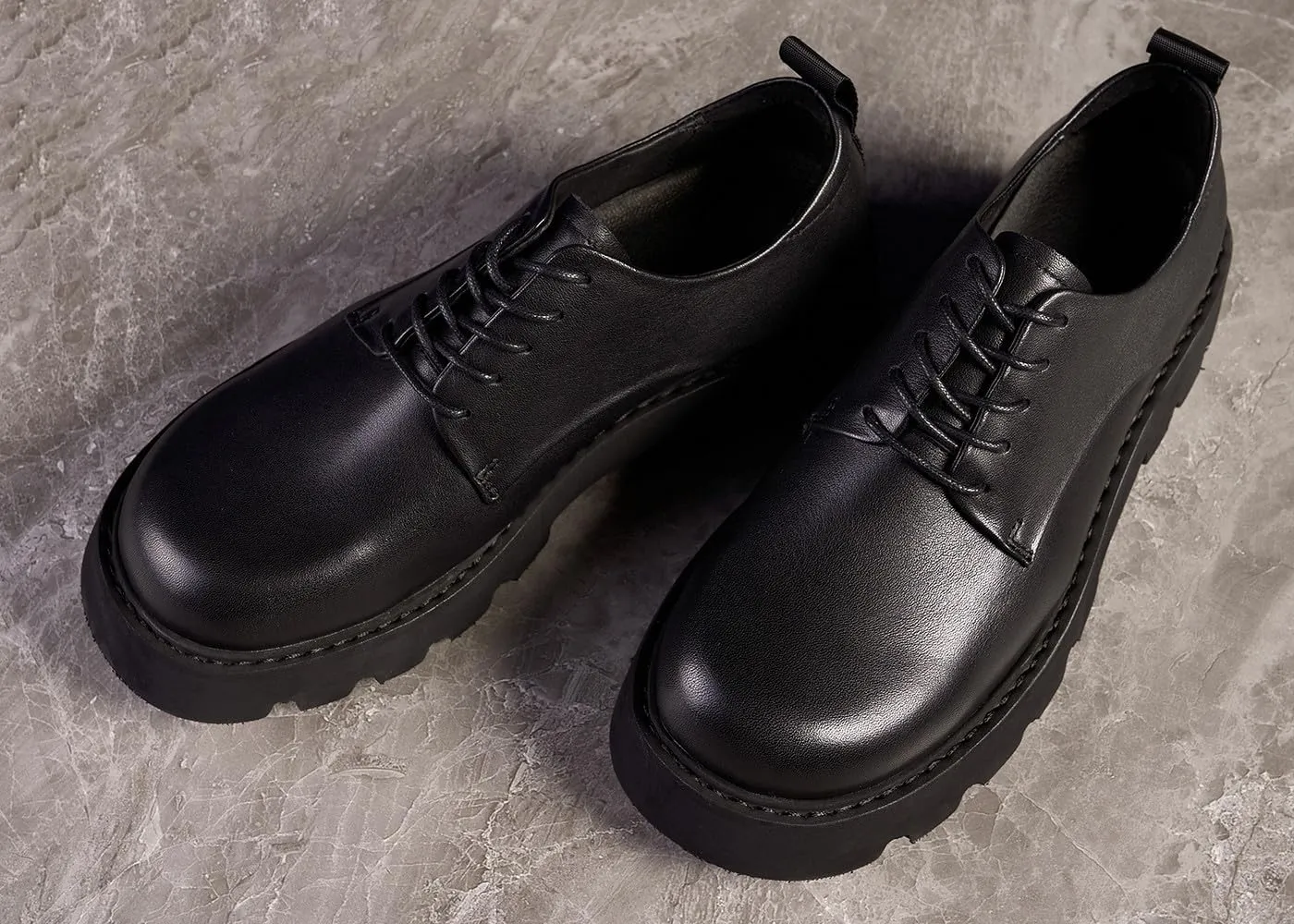 Santimon Men's Oxfords Black Formal Dress Leather Round Toe Derby Shoes Business Casual Thick-Soled Shoes for Men