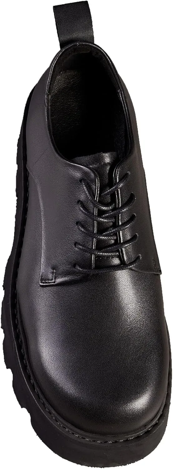 Santimon Men's Oxfords Black Formal Dress Leather Round Toe Derby Shoes Business Casual Thick-Soled Shoes for Men