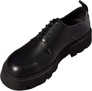Santimon Men's Oxfords Black Formal Dress Leather Round Toe Derby Shoes Business Casual Thick-Soled Shoes for Men