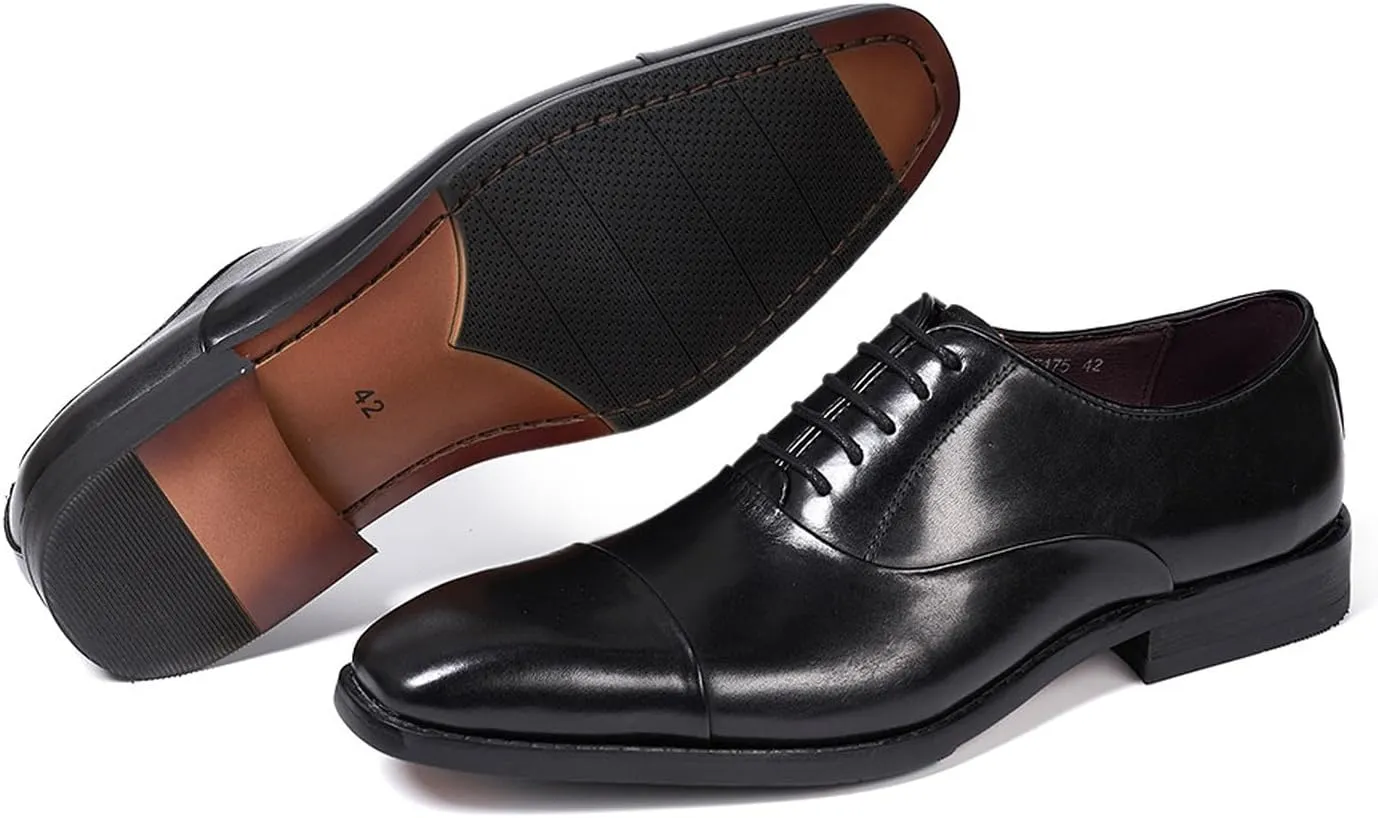 Santimon Mens Oxfords Formal Dress Suit Shoes Genunie Leather Cap Toe Modern Derby Men's Fashion Prom Wedding Business Causal Comfortable Tuxedo Shoes for Men