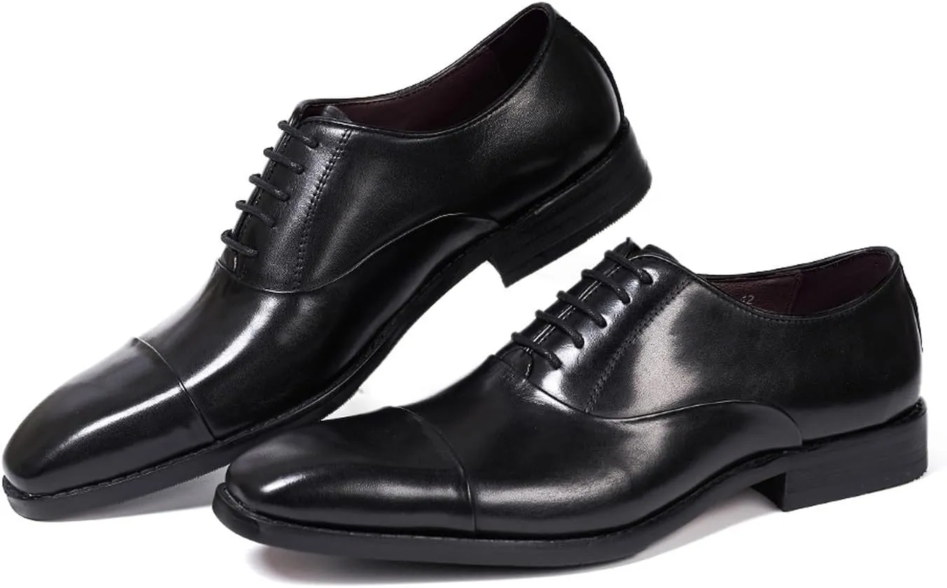 Santimon Mens Oxfords Formal Dress Suit Shoes Genunie Leather Cap Toe Modern Derby Men's Fashion Prom Wedding Business Causal Comfortable Tuxedo Shoes for Men