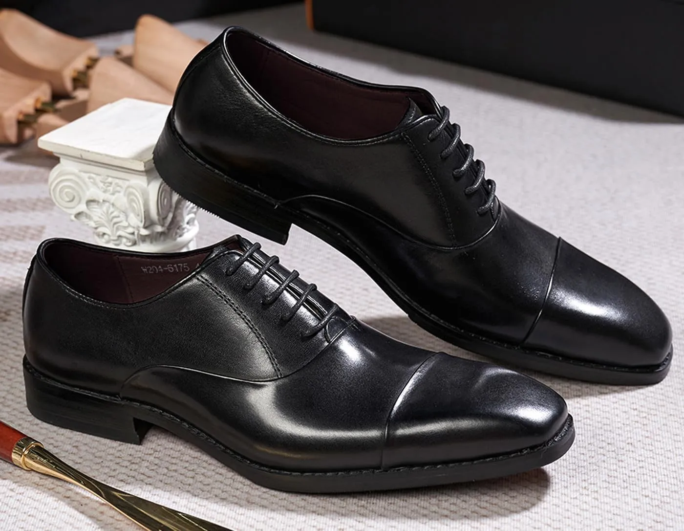 Santimon Mens Oxfords Formal Dress Suit Shoes Genunie Leather Cap Toe Modern Derby Men's Fashion Prom Wedding Business Causal Comfortable Tuxedo Shoes for Men