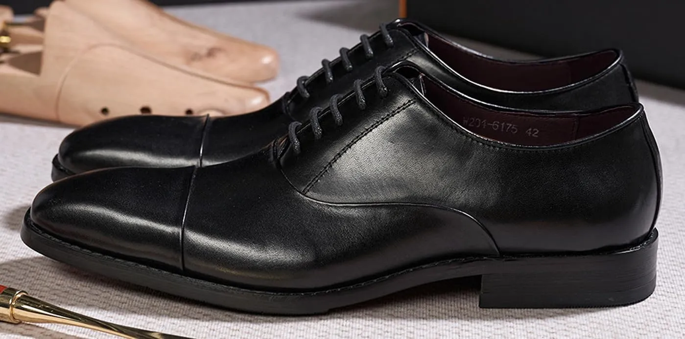 Santimon Mens Oxfords Formal Dress Suit Shoes Genunie Leather Cap Toe Modern Derby Men's Fashion Prom Wedding Business Causal Comfortable Tuxedo Shoes for Men