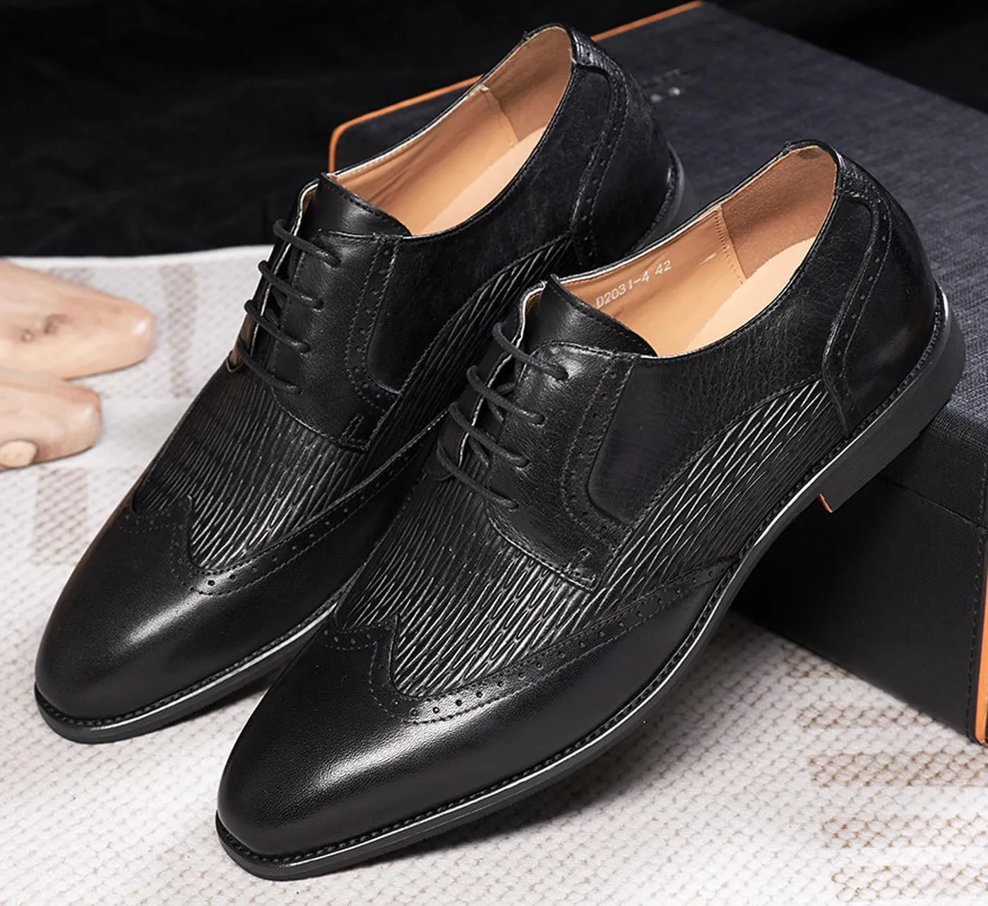 Santimon Mens Oxfords Shoes Formal Dress Derby Genunie Leather Wingtip Toe Modern Suit Shoes Men's Fashion Prom Wedding Business Causal Comfortable Tuxedo Shoes for Men