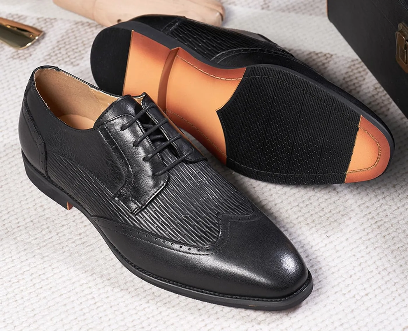 Santimon Mens Oxfords Shoes Formal Dress Derby Genunie Leather Wingtip Toe Modern Suit Shoes Men's Fashion Prom Wedding Business Causal Comfortable Tuxedo Shoes for Men