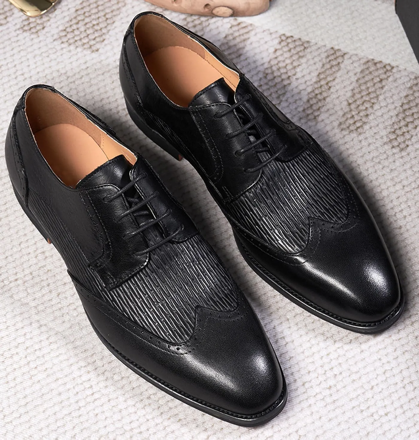Santimon Mens Oxfords Shoes Formal Dress Derby Genunie Leather Wingtip Toe Modern Suit Shoes Men's Fashion Prom Wedding Business Causal Comfortable Tuxedo Shoes for Men