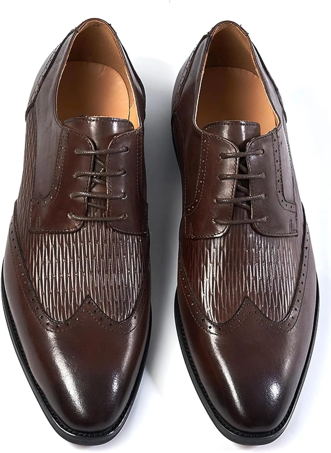 Santimon Mens Oxfords Shoes Formal Dress Derby Genunie Leather Wingtip Toe Modern Suit Shoes Men's Fashion Prom Wedding Business Causal Comfortable Tuxedo Shoes for Men