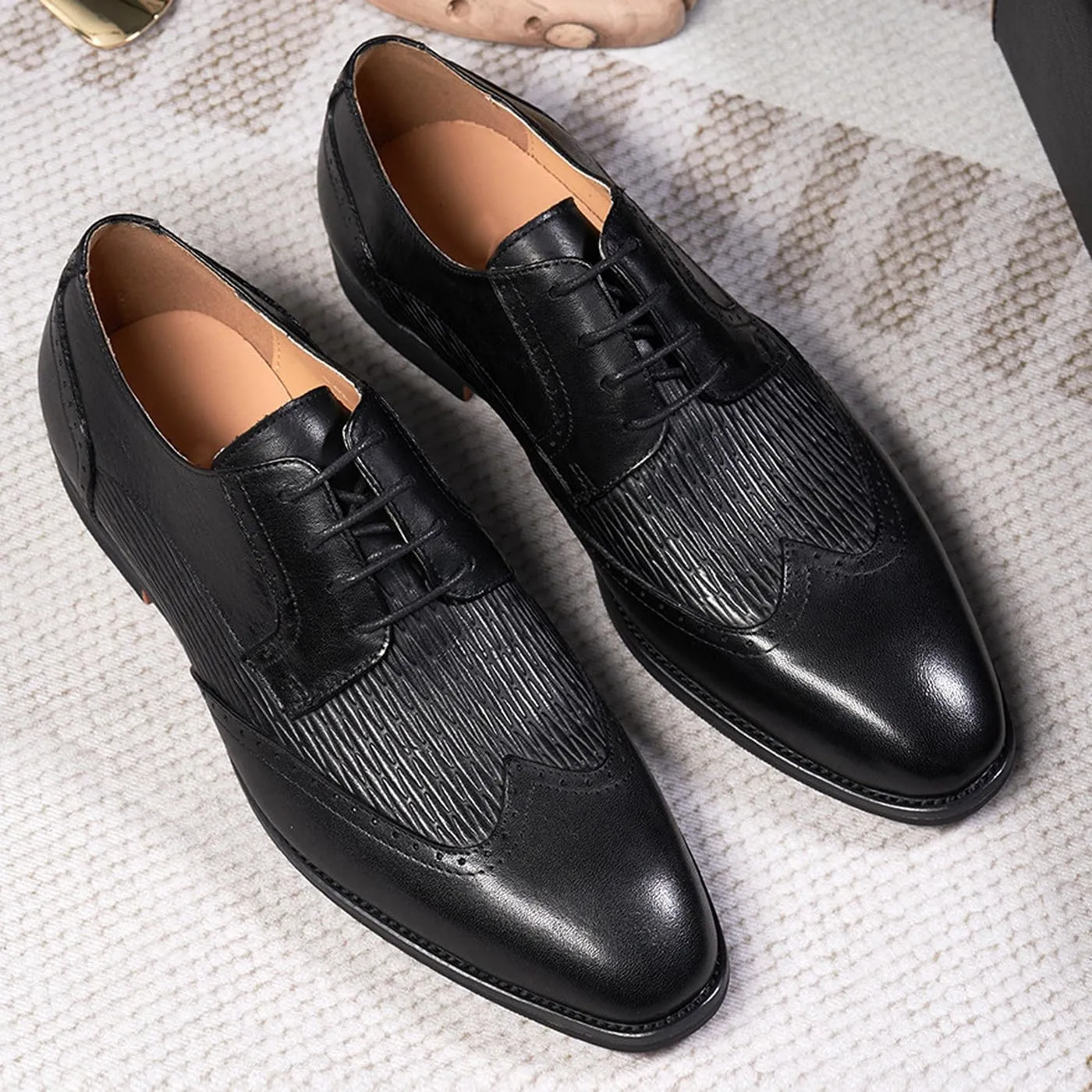 Santimon Mens Oxfords Shoes Formal Dress Derby Genunie Leather Wingtip Toe Modern Suit Shoes Men's Fashion Prom Wedding Business Causal Comfortable Tuxedo Shoes for Men