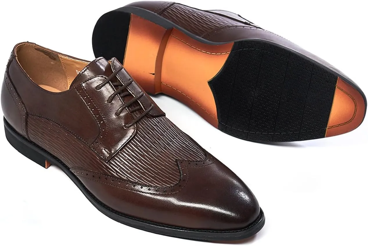 Santimon Mens Oxfords Shoes Formal Dress Derby Genunie Leather Wingtip Toe Modern Suit Shoes Men's Fashion Prom Wedding Business Causal Comfortable Tuxedo Shoes for Men