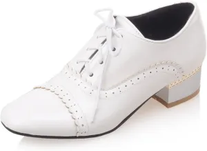 SHEMEE Women's Patent Leather Pointed Toe Flat Oxfords Pumps Vintage Wingtip Low Heels Lace Up Retro Brogues Dress Shoes