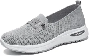 Slip On Orthopedic Shoes for Women Breathable Slip On Arch Support Non-Slip Sneakers Mesh Knitted Woven Low Top Walking Shoes Wide Width Soft Sole Shoe