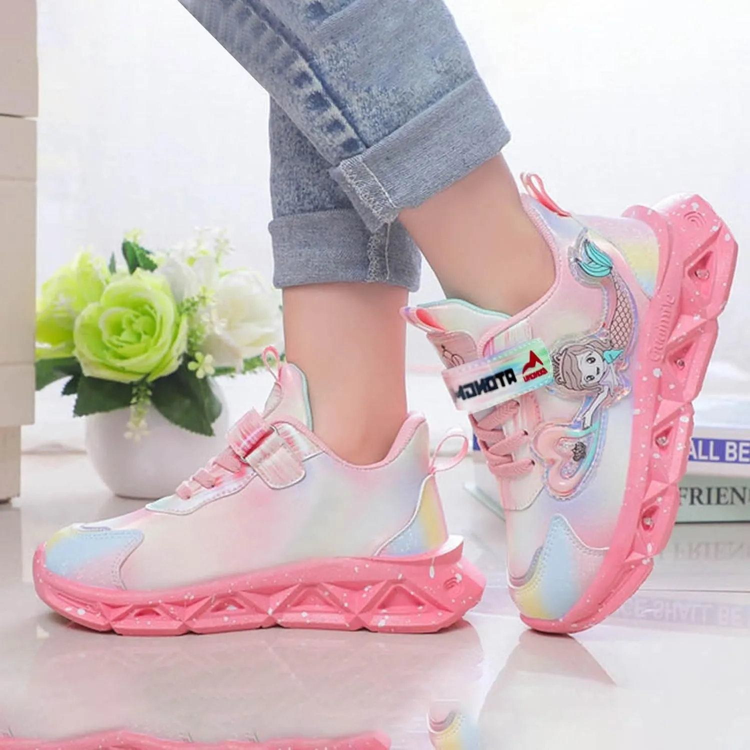 Sneakers for Girls Casual Shoes LED Light Up Sneakers Princess Shoes Baby Toddler Athletic Jogging Shoes