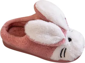 Sole Leather Bunny Ear Slippers for Toddler Baby Boys Girls Kids Fuzzy Non Slip Ankle Flat Shoes Indoor Bedroom Slipper