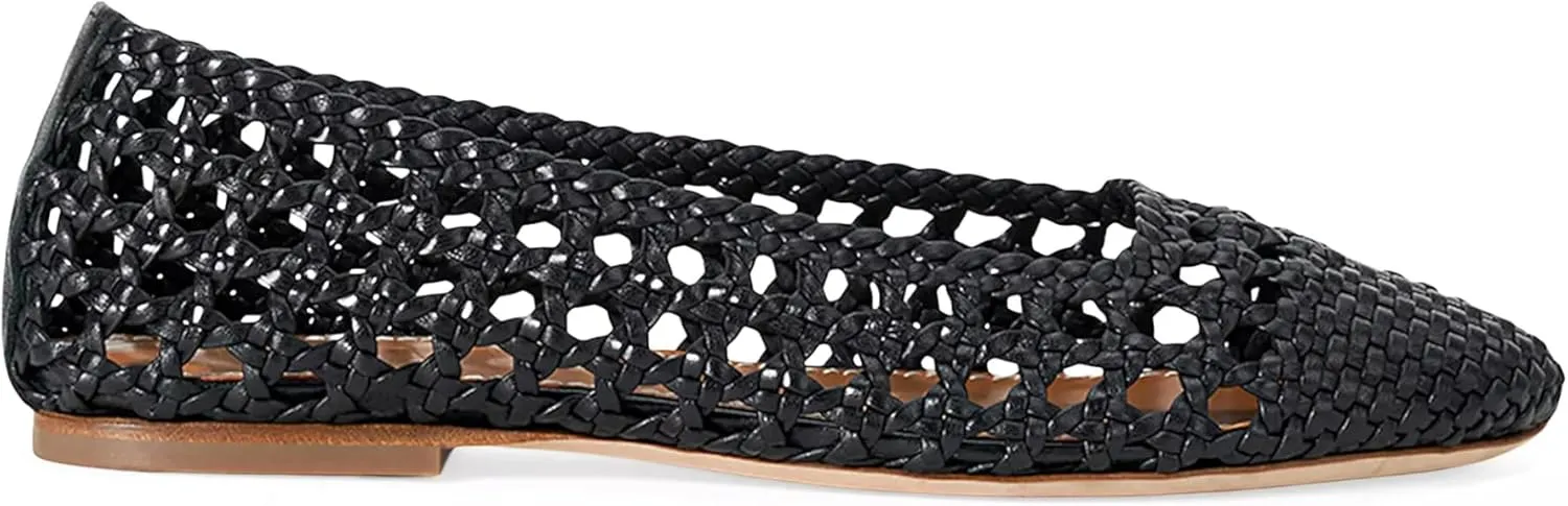 STAUD Women's Solid Black Nell Crochet Flats Shoes