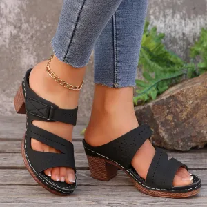 Summer Sandals for Women 2025 Dressy Platform Fashion Wedges Mid Chunky Heels Low Block Heeled Open Toe Slides Wedding Party Dress Sandal Casual Mules Slip-on Shoes