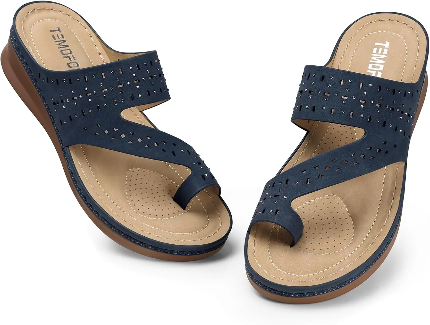 TEMOFON Flip Flops for Women Summer: Comfortable Walking Sandals,Arch Support,Orthopedic Bunion Sandal, Dressy Black/Navy/White Sandals Size 5-11