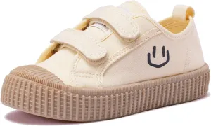 Toddler Shoes for Boys & Girls, Canvas Dual Hook and Loops Sneakers with Candy-Colored Sole