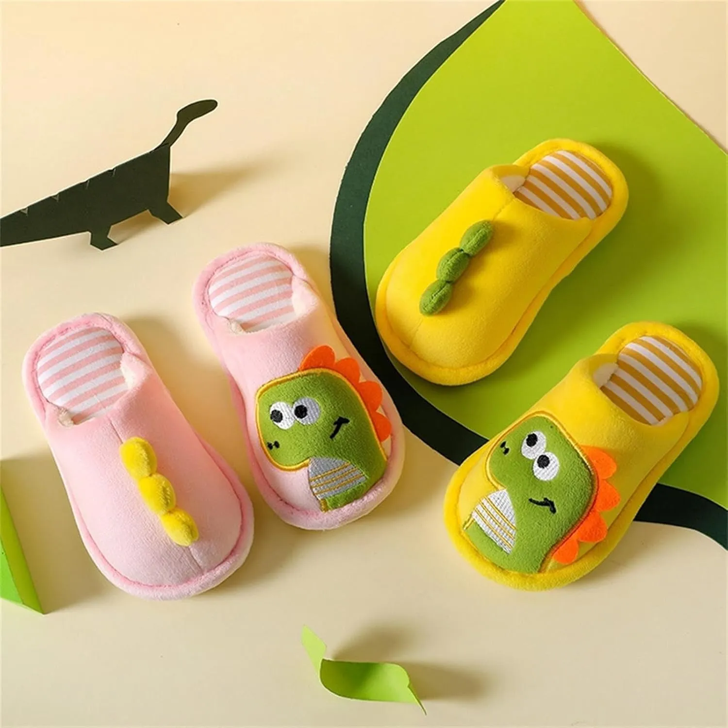 Toddler Shoes Girls Open Toe Home Slippers Cute Dinosaur House Slippers Kids Cotton Lined Winter Shoes Boys