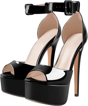VERISSON Women's Fashion Mary Jane Stiletto Pumps Round Toe Buckle Strappy Platform Court Shoes