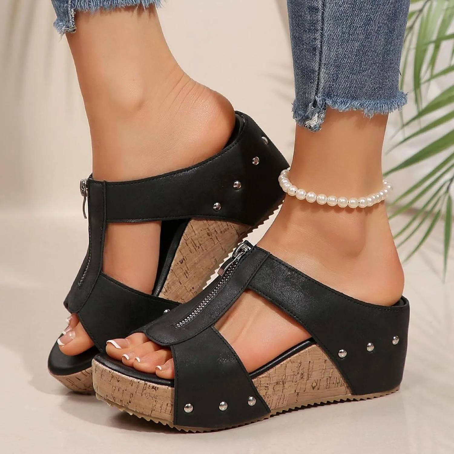 Wedge Sandals for Women Closed Toe Comfortable Dressy Shoes Summer Beach Bohemia Ankle Strap Causal Outdoor Platform with Walking Hollow Design Summer Beach Hiking Casual Wear 2025
