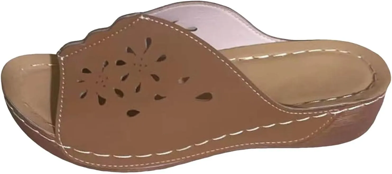 Wedge Sandals for Women Summer: Dressy Low Heel Comfortable Walking, Casual Slip on Summer Shoes Platform Orthopedic Support Lightweight Slippers Damping Sole Arch Support