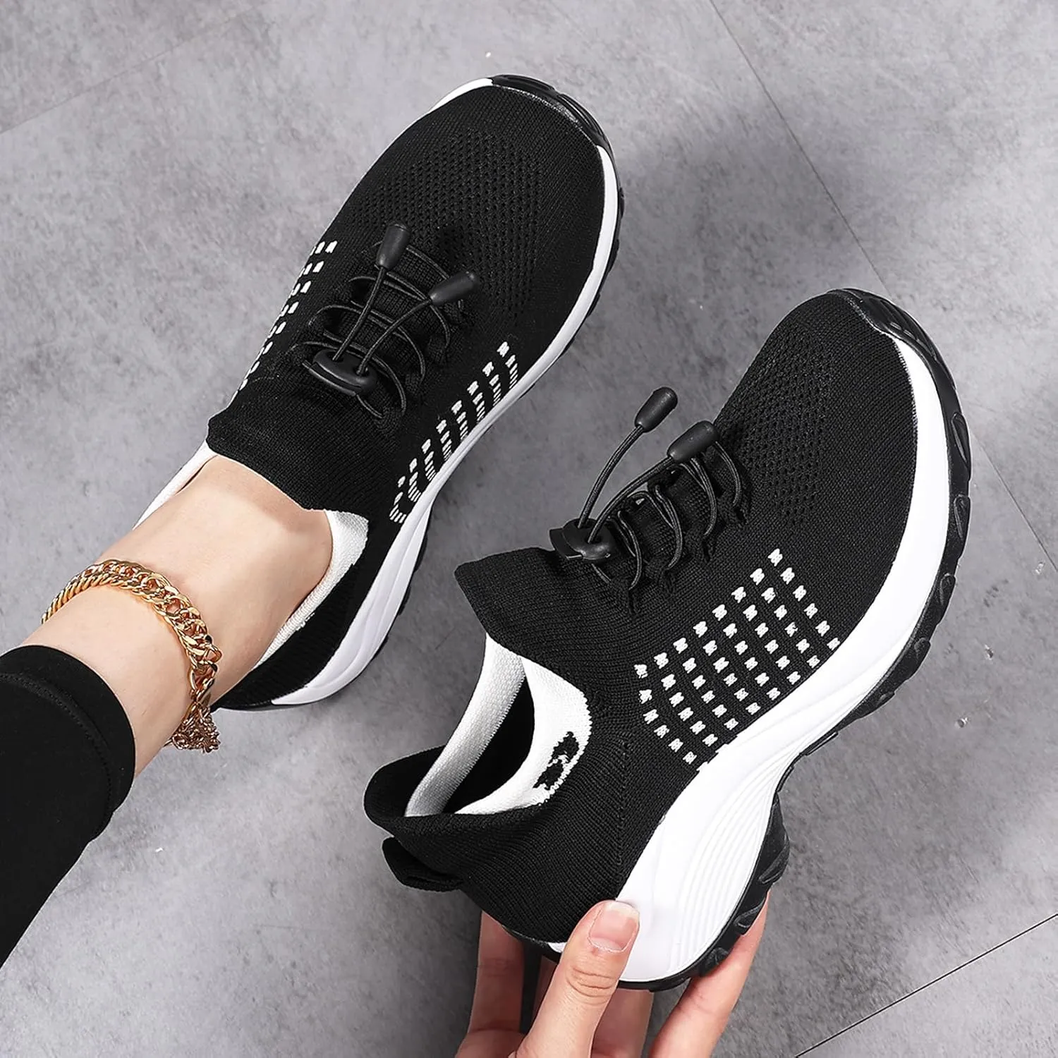 Women Dressy Comfortable Comfort Wear Shoes Orthopedic Sneakers Breathable Comfy Cloud Breathe Mesh Sock Fashion Sneakers Slip on Sneaker Ladies Athletic Shoe Orthowear Shoes Thick Bottom