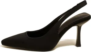 Women High-Heel Fabric Slingback Pumps Kitten Heel Pointed Toe Slip-On Back Strap Sandals Mules Court Shoes