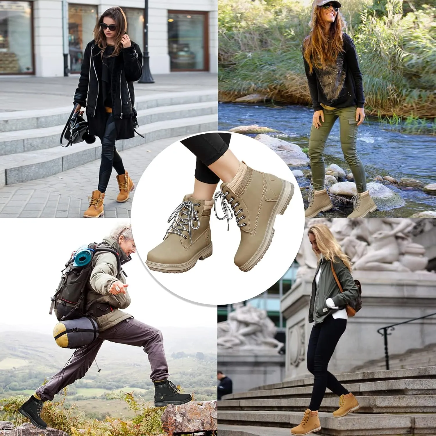 Women Hiking Work Boots - Waterproof Cute Ankle Combat