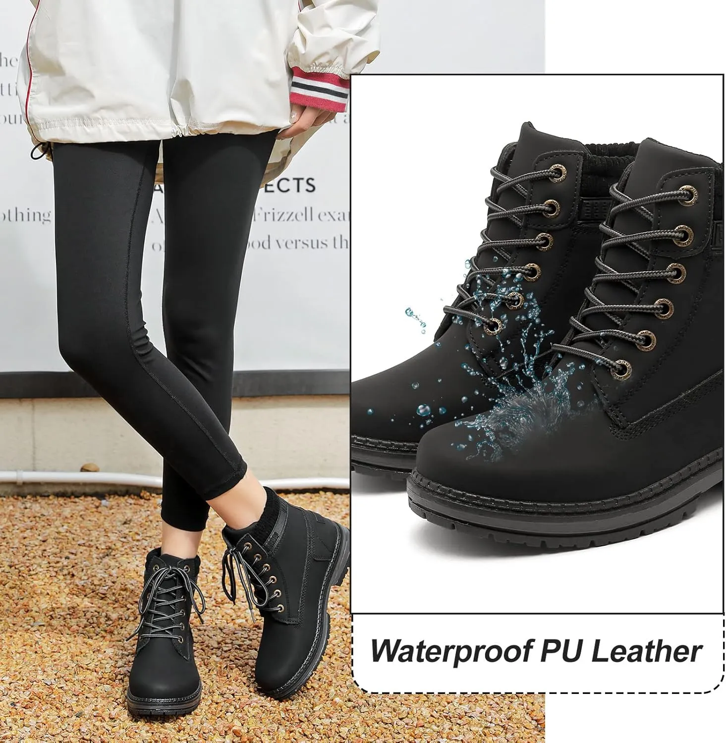 Women Hiking Work Boots - Waterproof Cute Ankle Combat