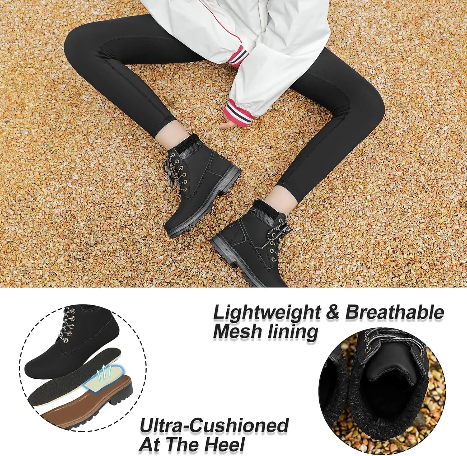 Women Hiking Work Boots - Waterproof Cute Ankle Combat