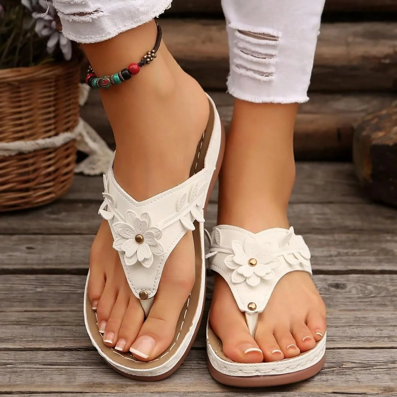 Women's Arch Support Flip Flops, Comfortable Orthopedic Sandals Dressy Summer Orthotic Thong Sandals Ladies Slip on Slides for Walking Beach Vacation