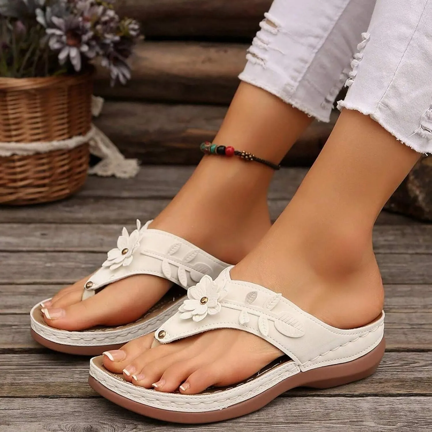 Women's Arch Support Flip Flops, Comfortable Orthopedic Sandals Dressy Summer Orthotic Thong Sandals Ladies Slip on Slides for Walking Beach Vacation