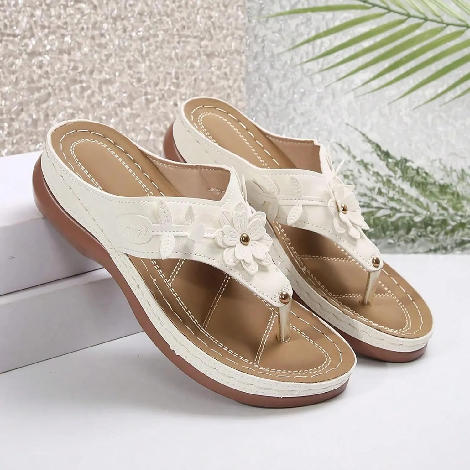 Women's Arch Support Flip Flops, Comfortable Orthopedic Sandals Dressy Summer Orthotic Thong Sandals Ladies Slip on Slides for Walking Beach Vacation